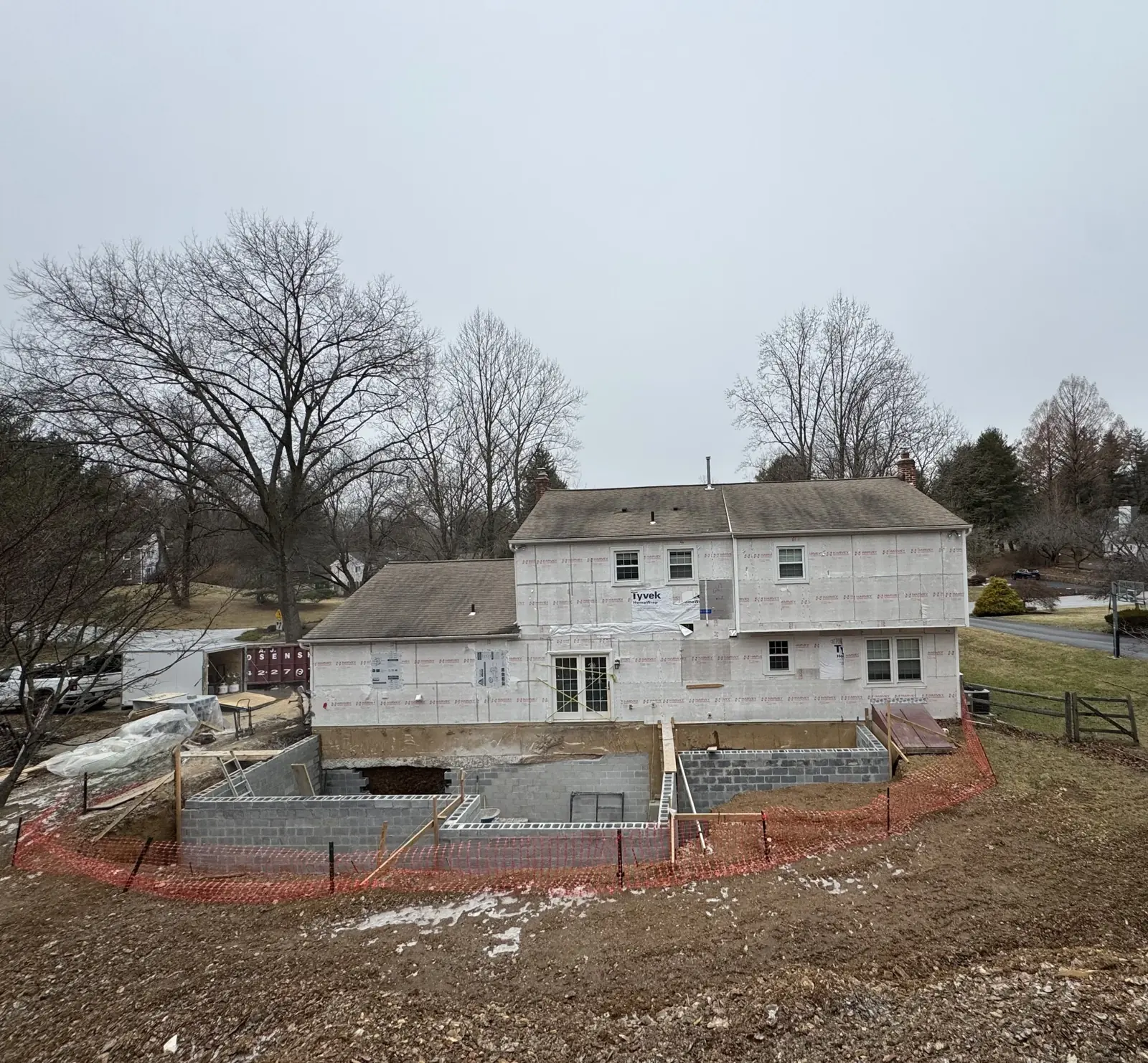 Block foundation for a home addition, formed and ready