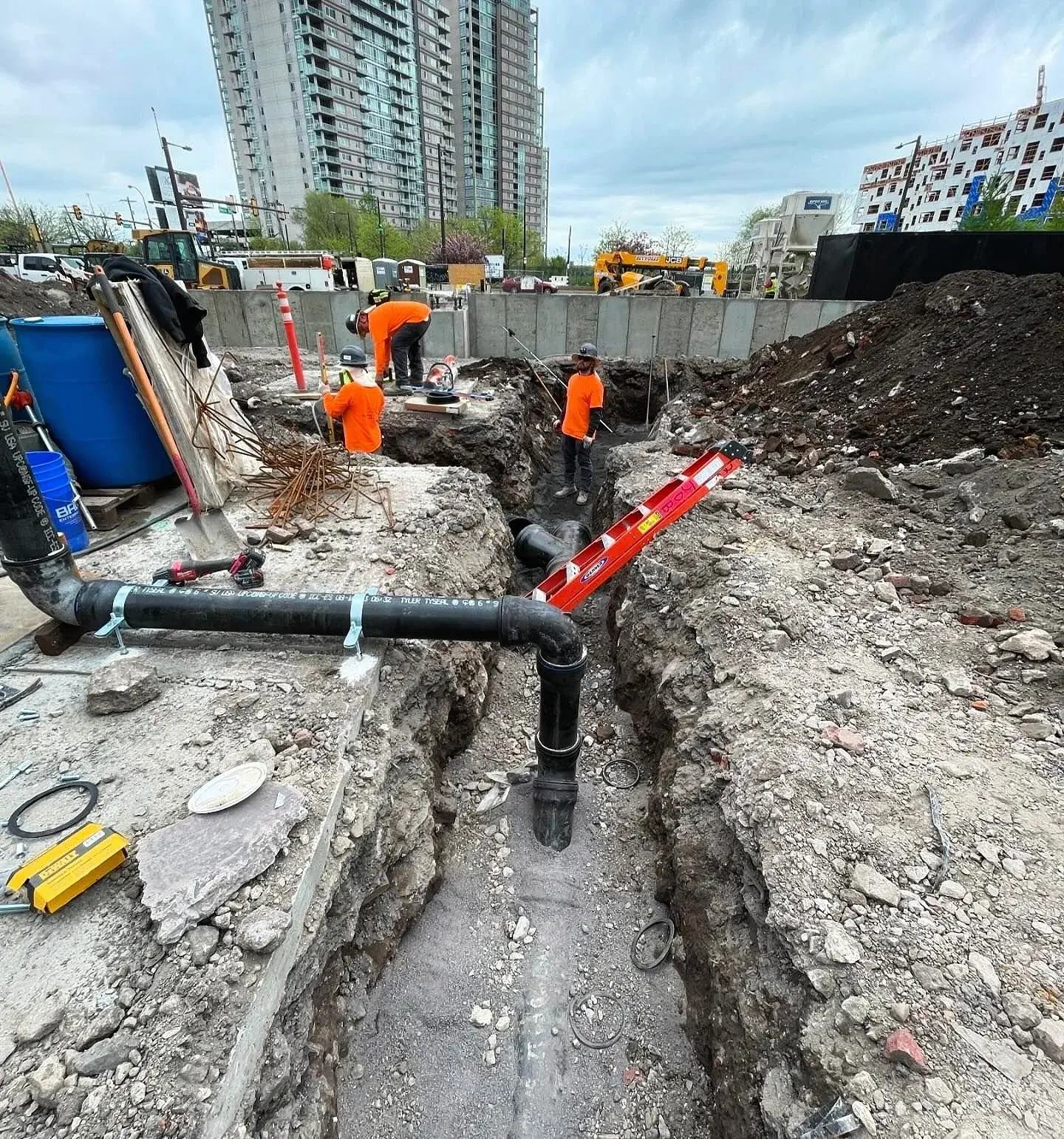Pipe being laid in a trench